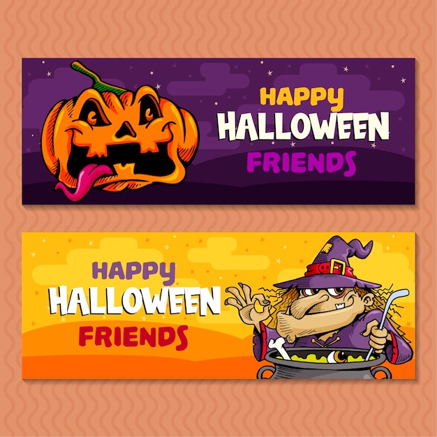 Vector halloween banners cartoon style