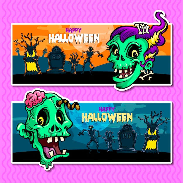 Vector halloween banners cartoon style