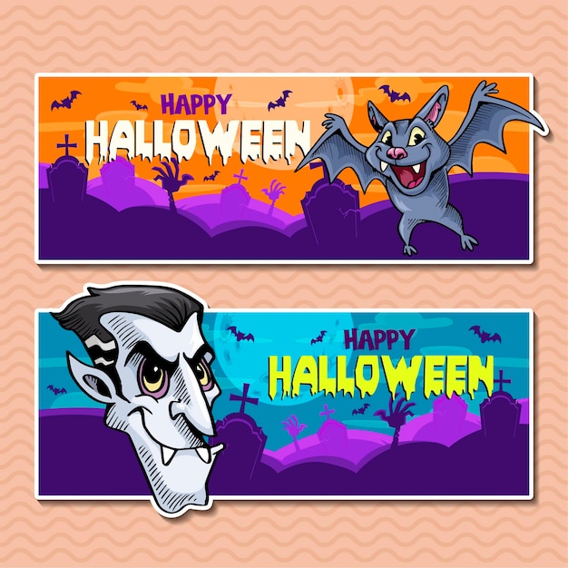 Vector halloween banners cartoon style