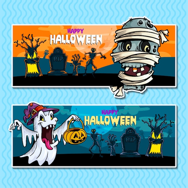 Vector halloween banners cartoon style