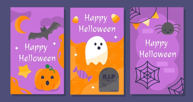 Halloween banners set ghost and black bat with pumpkin holiday and festival of fear and horror