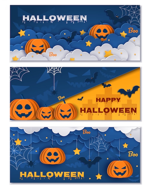 Halloween Banners Set.  illustrations.