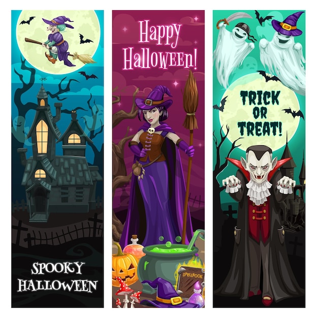 Halloween-bannersfeest en horrornachtmonsters