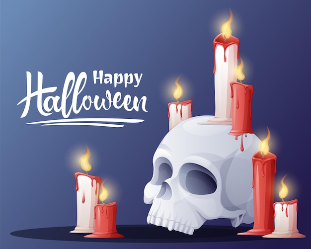 Halloween-bannersjabloon met schedel en kaarsen Vectorachtergrond voor posters, flyers, banners