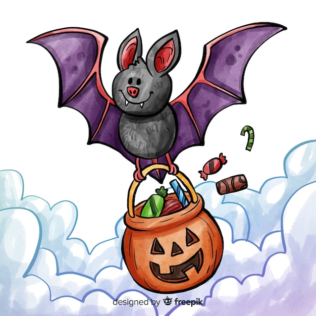 Halloween bat background in hand drawn style