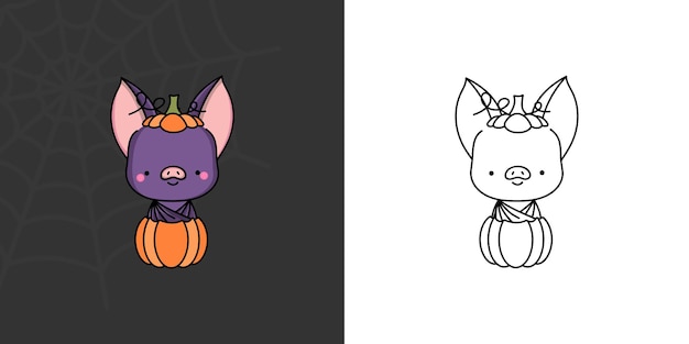 Clipart di pipistrello di halloween multicolore e in bianco e nero. bella clip art halloween flittermouse.