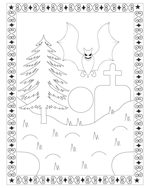 Halloween Bat Coloring Page Premium Vector