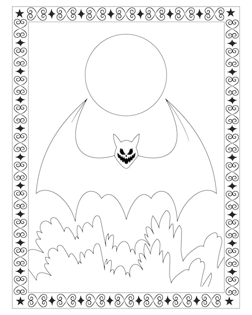 Pagina da colorare pipistrello di halloween vettore premium
