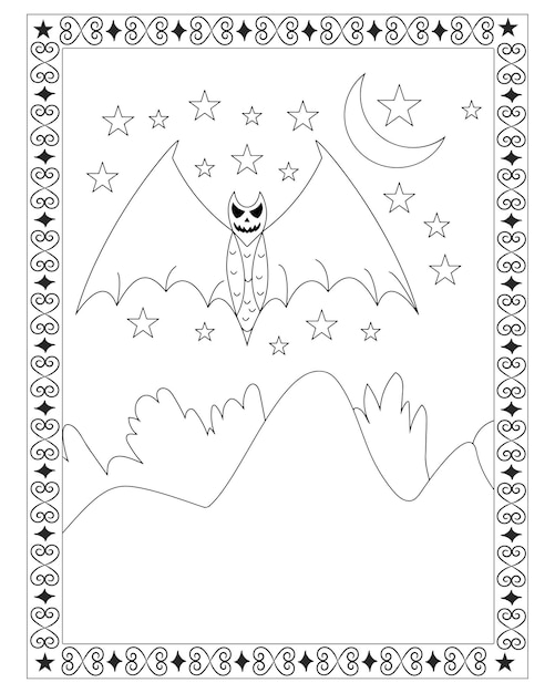 Pagina da colorare pipistrello di halloween vettore premium