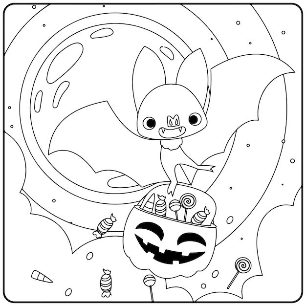 子供のためのハロウィーンのコウモリのぬりえ