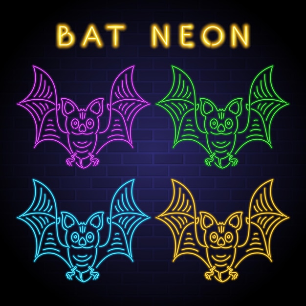 Vettore icona del pipistrello di halloween con elemento luminoso al neon