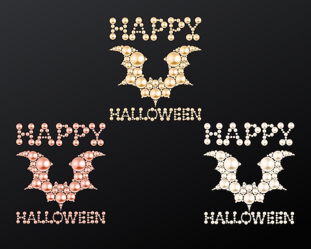 Halloween Bat Vector Set Made With Pearl