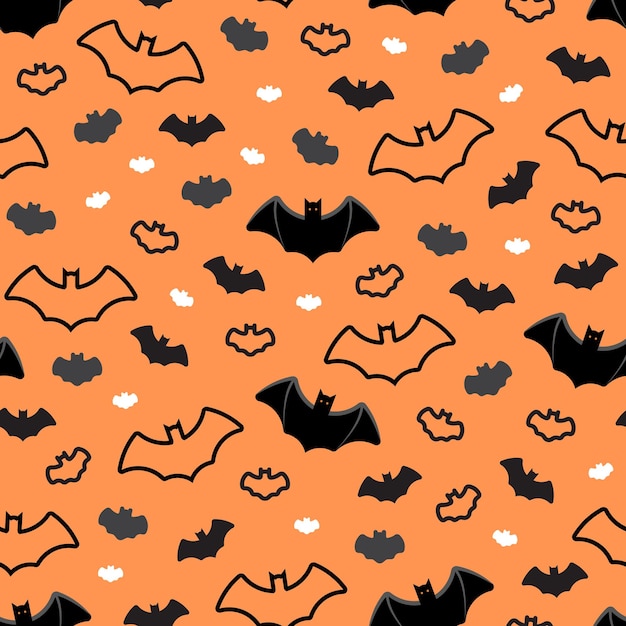 Vector halloween bats repeatable pattern on orange background