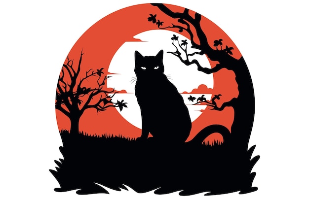 Halloween Black Cat Vector Illustration Flat Vector Halloween Element