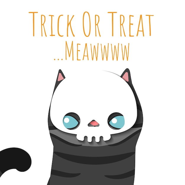 Vector halloween black cat wearing skull mask costumed.