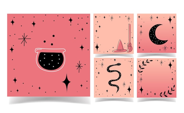 Vector halloween black and pink color background collection. memo template. minimal