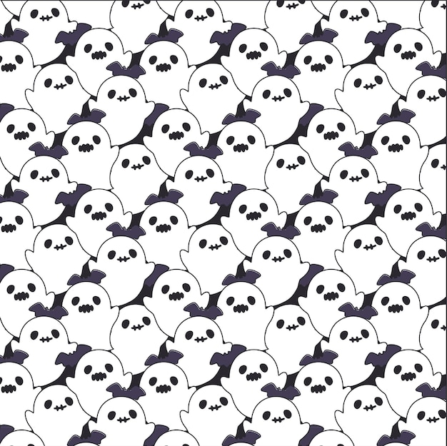 Halloween black and white ghost seamless pattern