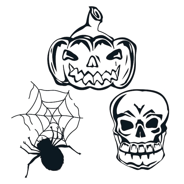 Halloween icone in bianco e nero adesivi vettore piatto illustrazione isolata