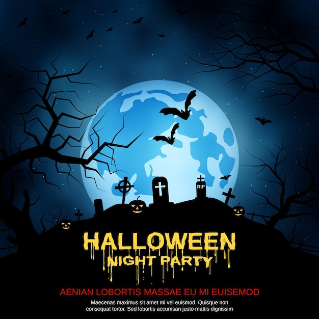 Halloween blauwe enge nacht vector achtergrond