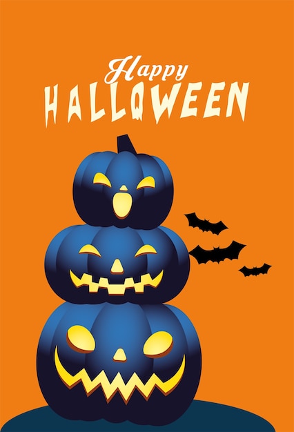 Halloween blauwe pompoenen cartoons