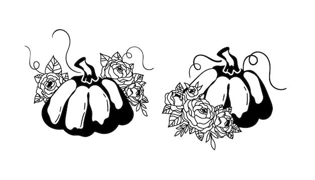 Halloween bloemen pompoen geïsoleerde clipart set Fall magische pompoen silhouet Thanksgiving decor