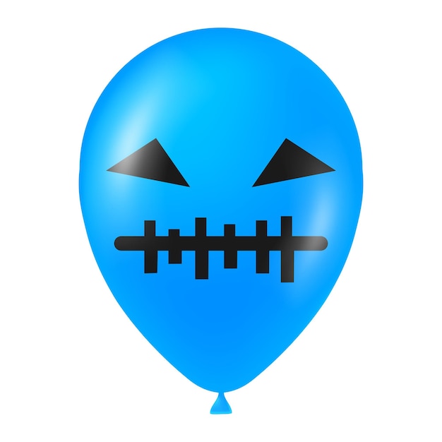 Иллюстрация голубого воздушного шара хеллоуина с страшным и смешным лицом