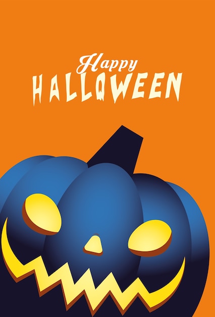 Halloween blue pumpkin cartoon design, Holiday and scary theme