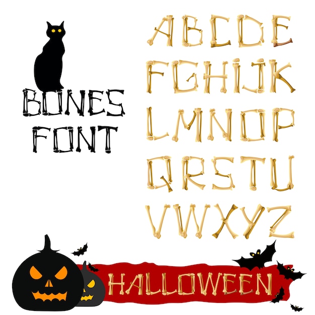 Vettore font di ossa di halloween