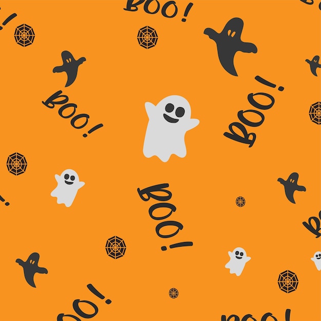 Halloween Boo Ghost Cobweb Cartoon Style Pattern