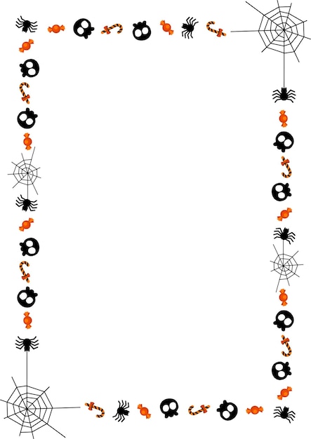 Halloween border and frame with skulls spider web candys