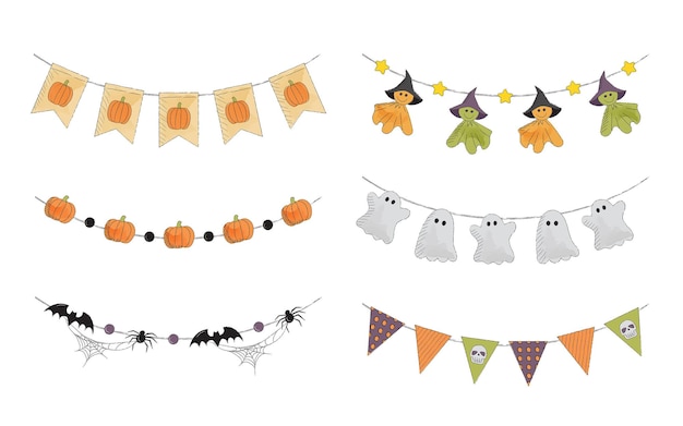 Halloween Bunting Flags Decoration Vector Clipart Illustration