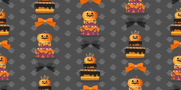 Vector halloween-cake naadloos patroon.