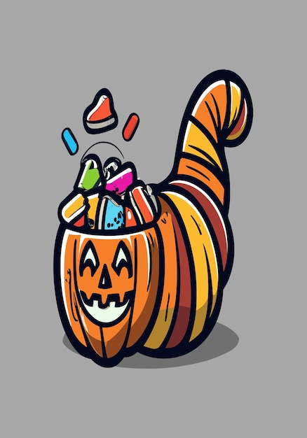 Vector halloween candy cornucopia 2d vector design