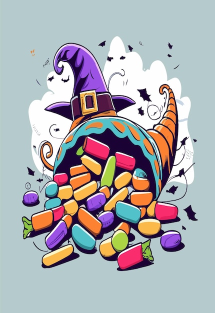 Progettazione 2d di clipart vettoriali di cornucopia di caramelle di halloween