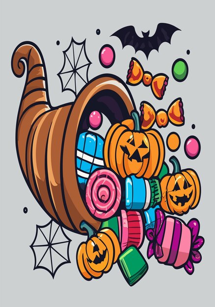 Halloween Candy Cornucopia Vector Clipart 2D Design
