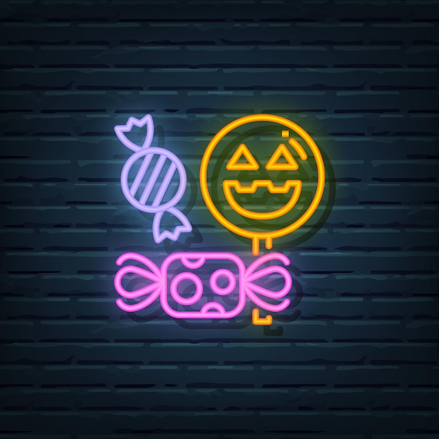 Halloween Candy Neon Sign Vector Elements