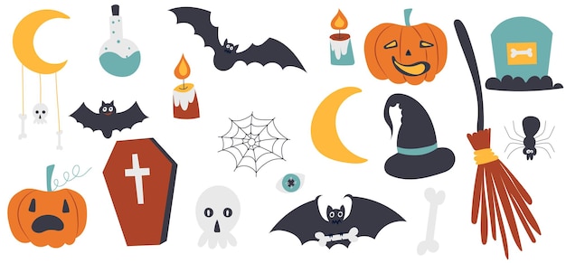 Halloween card halloween icons in doodle style vector