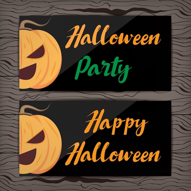 Halloween card vector design on wood table.