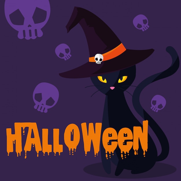 Carta di halloween con gatto nero