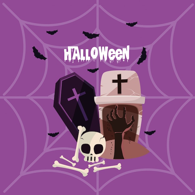 Halloween card with death coffin