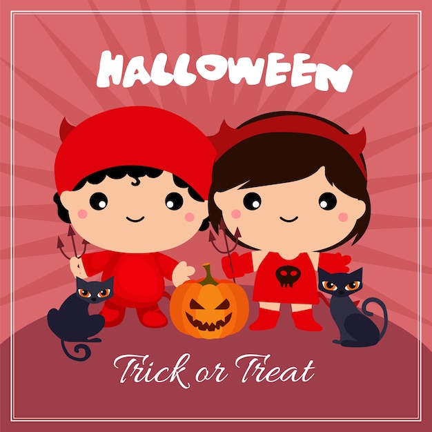 Halloween card with devil costume character