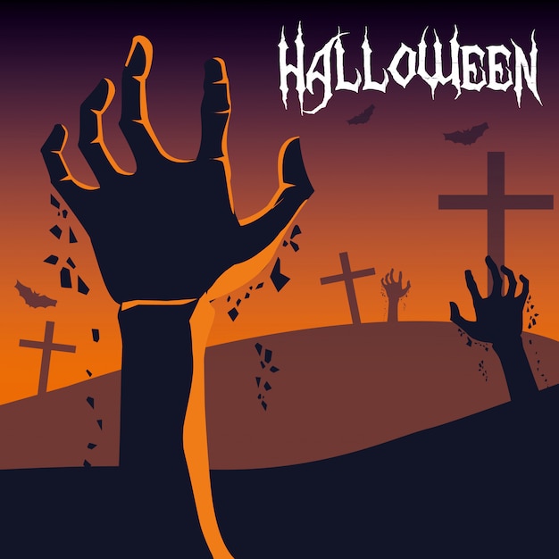 Vector halloween card with night cemetery scene