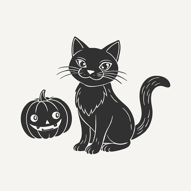 ハロウィーンのカードカボチャと黒い猫