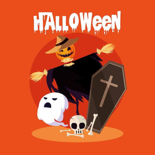 Halloween card with scarecrow character