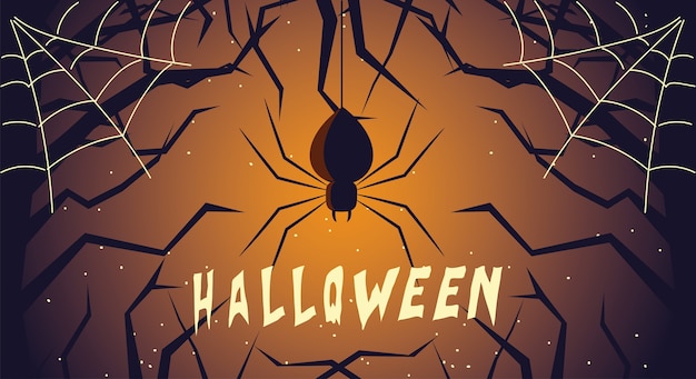 Halloween card with spider in the dark night illustration design