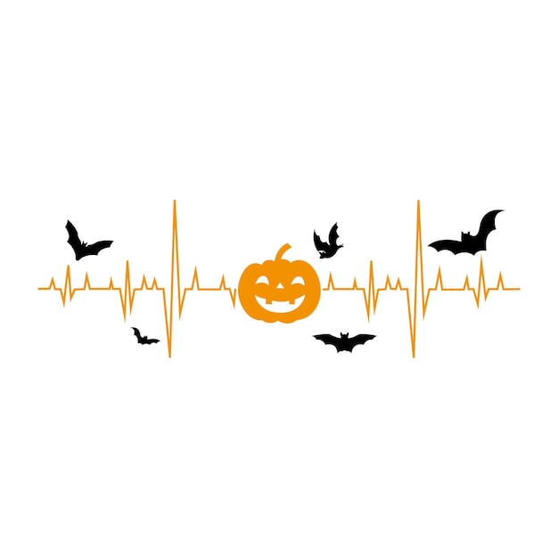 Halloween cardiogram Pompoen en vleermuis Voor uw ontwerp Witte achtergrond