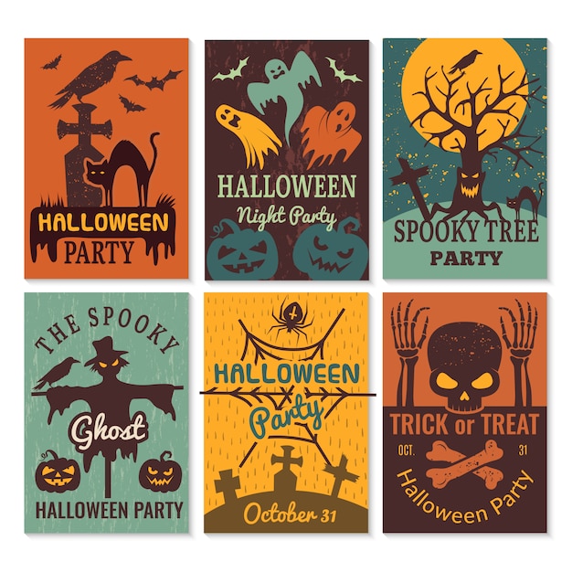 Halloween cards. Greeting cards invitation to horror scary evil halloween party  design template