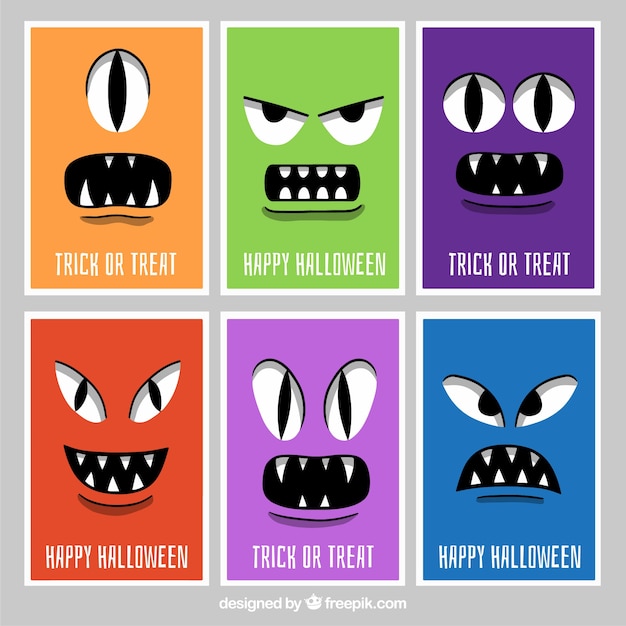 Halloween cards with monster faces