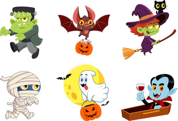 Vector halloween cartoon characters vector flat design collectie set