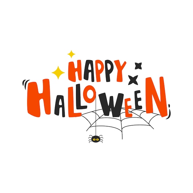 Halloween cartoon elements and lettering Happy Halloween